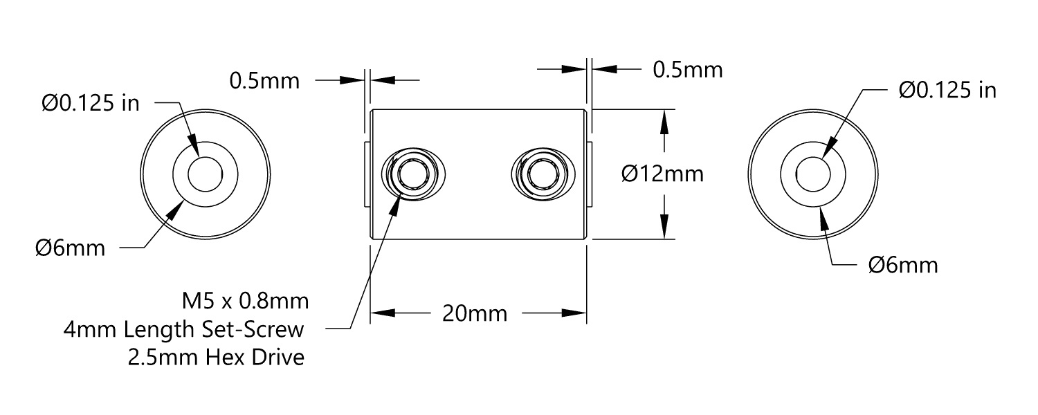 Set-Screw Shaft Coupler (1/8-inch Round Bore to 1/8-inch Round Bore) - Click to Enlarge