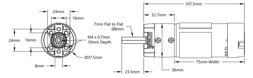 5203 Series Yellow Jacket Planetary Gear Motor (3.7:1, 1620 RPM, 3.3-5V Encoder) - Click to Enlarge