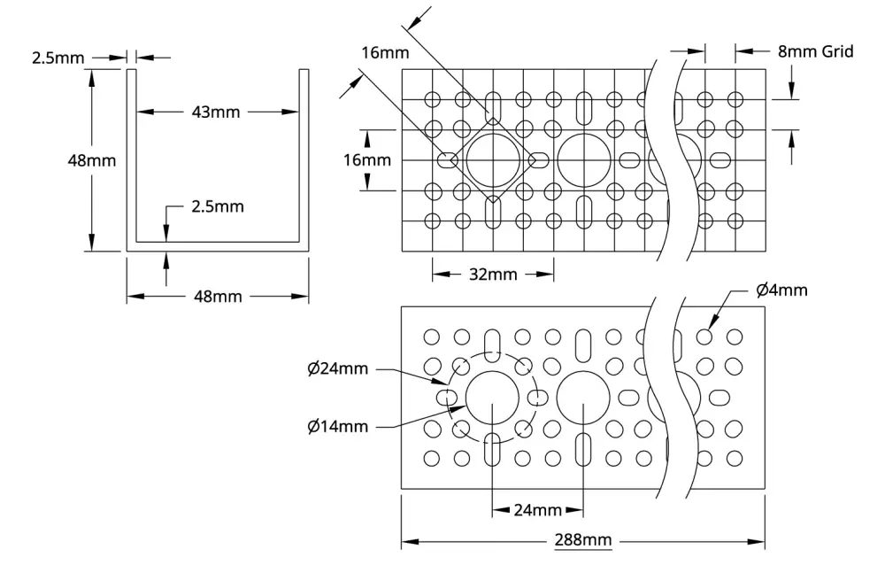 Canal en U Serie 1120 (11 Orificios, 288 mm de Longitud) - Haga Clic para Ampliar