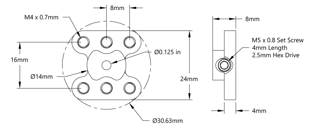 1308 Series Lightweight Set Screw Hub (1/8 Inch Bore) - Click to Enlarge