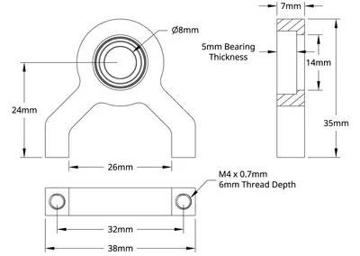 goBILDA einseitiger 2-Stützen-Lagerblock (8-mm-Bohrung)