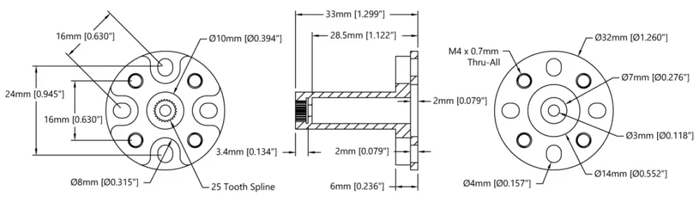 goBILDA 1910 Serie Hub-As voor ServoBlock (25T Spline, 10mm D, 33mm L)