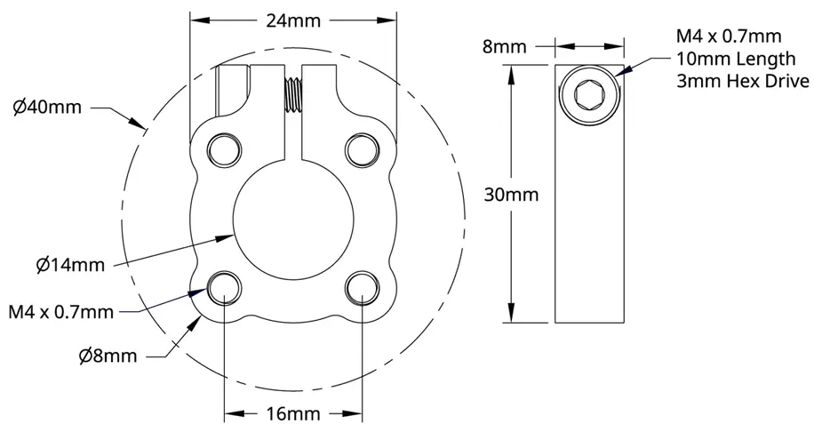 goBILDA Aluminium 1301 Serie Klemmnabe (14mm Bohrung)