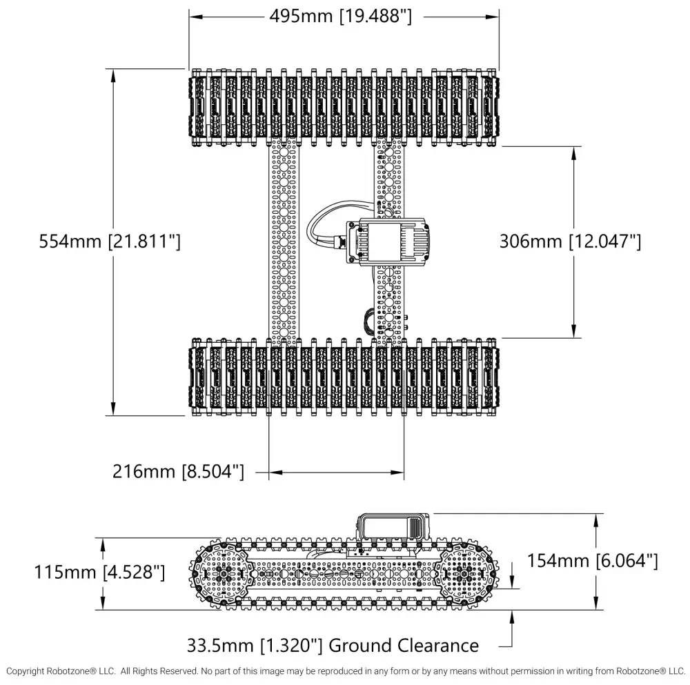 Bravo RC Tank Track Chassis - Dimensions cropped
