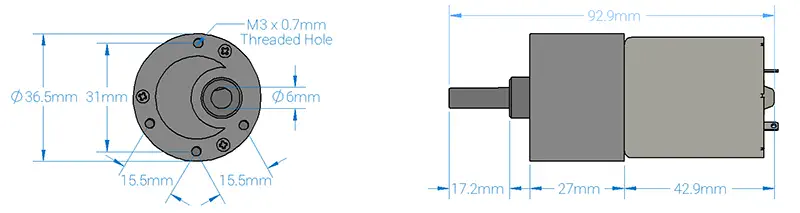 Motorreductor Dentado 6-12 V, 60 RPM 70:1