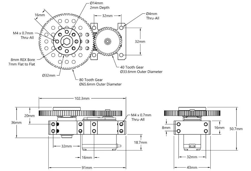 ServoCity Stingray-2 Servo Gearbox (0.34 Sec/60°, 700 Oz-in Torque, 900° Rotation)