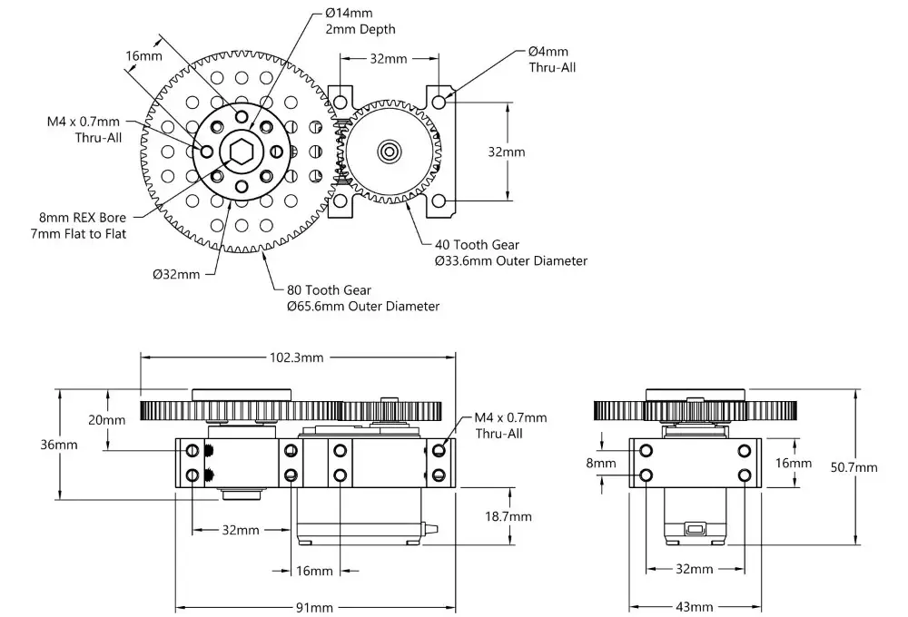 ServoCity Stingray-2 Servo Gearbox (30 rpm, 700 Oz-in Torque, Continuous Rotation)