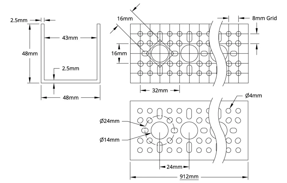 ServoCity 1120 Series U-Channel (37 Hole, 912mm Length)