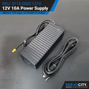 ServoCity 12V, 10A Power Supply (NEMA 5-15P Input, XT30 MH-FC Output)