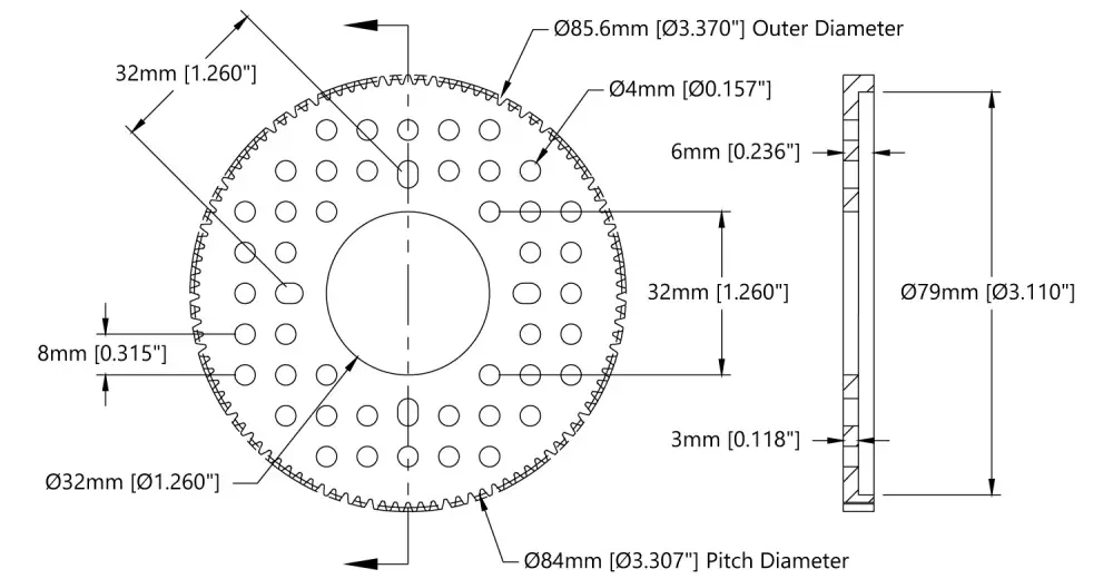 ServoCity 2302 Series Aluminum, MOD 0.8, Hub Mount Gear (32mm Bore, 105 Tooth)