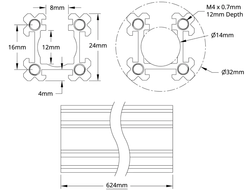 ServoCity 1118 Series Open GoRAIL (624mm Length)