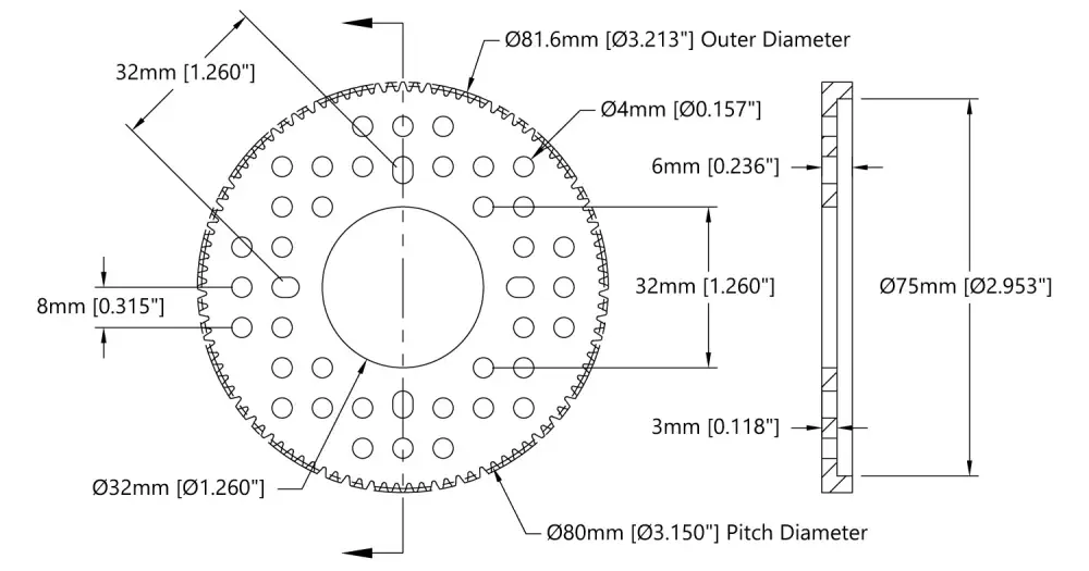 ServoCity 2302 Series, MOD 0.8, Hub Mount Gear (32mm Bore, 100 Tooth)