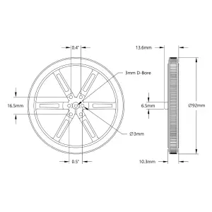 ServoCity Roue Press-Fit Série 3602 (3mm D-Bore, 90mm Diamètre) - 2 pcs