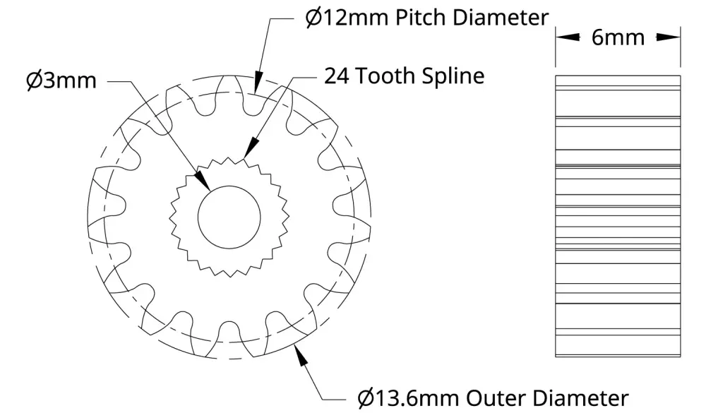 ServoCity 2305 Series Brass, MOD 0.8, Servo Gear (24 Tooth Spline, 15 Tooth)