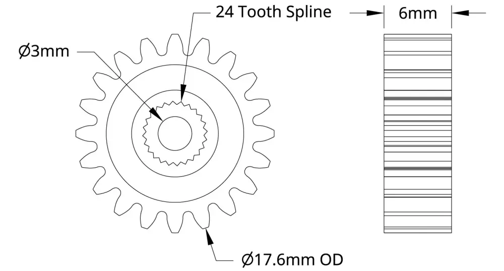 ServoCity 2305 Series Brass, MOD 0.8, Servo Gear (24 Tooth Spline, 20 Tooth)