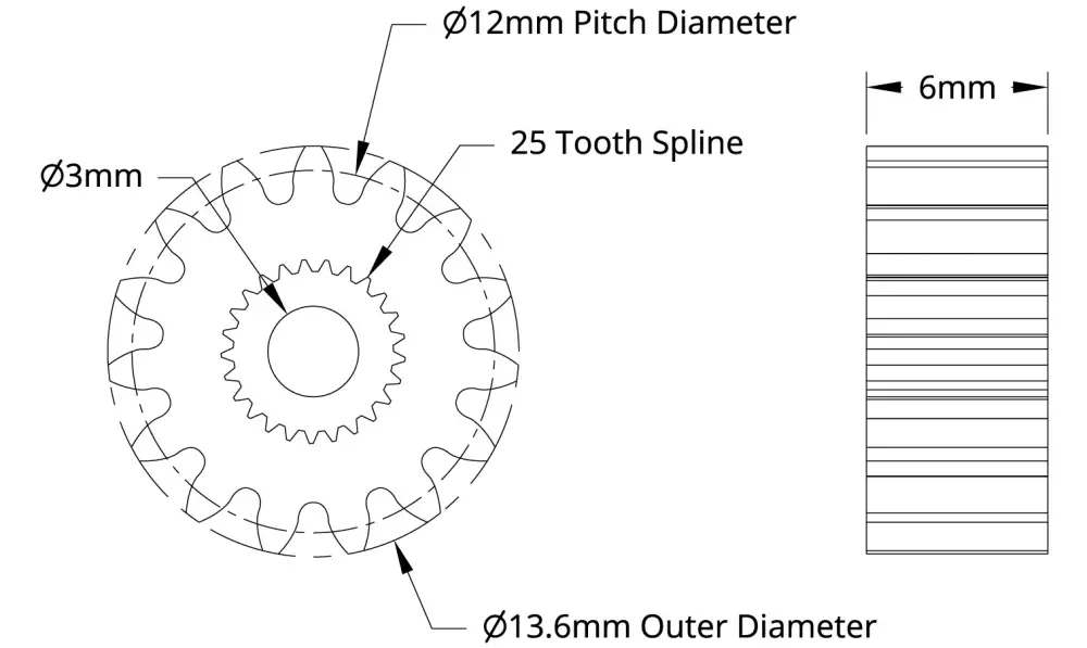 ServoCity 2305  Series Brass, MOD 0.8, Servo Gear (25 Tooth Spline, 15 Tooth)
