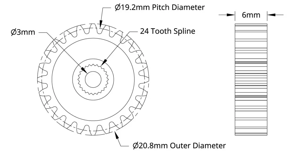 ServoCity 2305 Series Brass, MOD 0.8, Servo Gear (24 Tooth Spline, 24 Tooth)