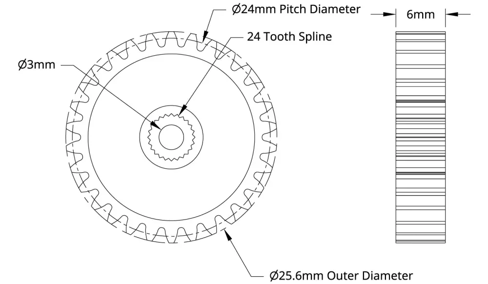 ServoCity 2305 Series Brass, MOD 0.8, Servo Gear (24 Tooth Spline, 30 Tooth)