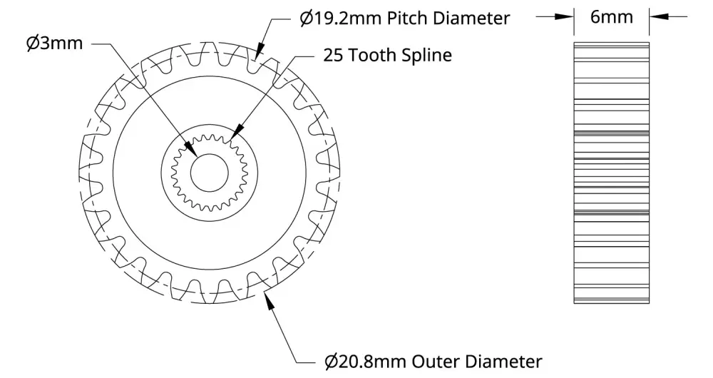 ServoCity 2305  Series Brass, MOD 0.8, Servo Gear (25 Tooth Spline, 24 Tooth)