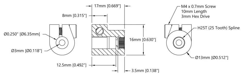 ServoCity 4001 Series Clamping Servo to Shaft Coupler (25 Tooth Spline to 1/4