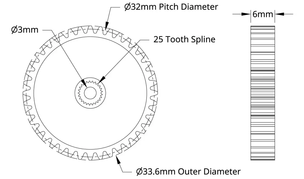 ServoCity 2305  Series Brass, MOD 0.8, Servo Gear (25 Tooth Spline, 40 Tooth)