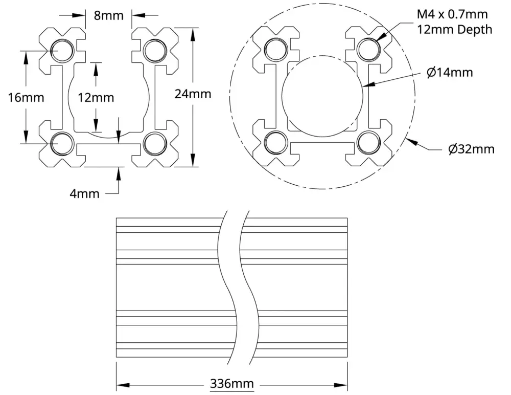 ServoCity 1118 Series Open GoRAIL (336mm Length)