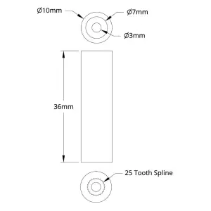 ServoCity Arbre de Servo Rond 10mm (25 Dents Spline, Longueur 36mm)