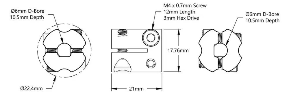 ServoCity 4007 Series Hyper Coupler (6mm D-Bore to 6mm D-Bore)