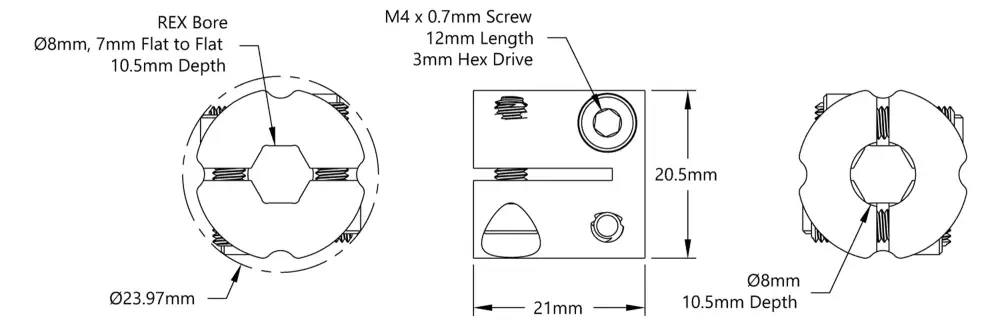 ServoCity 4007 Series Hyper Coupler (8mm Round Bore to 8mm REX™ Bore)