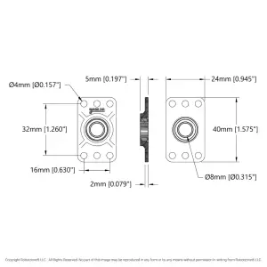 ServoCity 8mm Bore Flat Pillow Block (16mm x 32mm Mounting Pattern) - 2 Pack