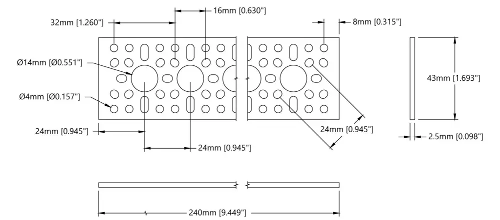 ServoCity 1123 Series Pattern Plate (1 x 9 Hole, 43 x 240mm)