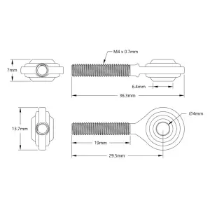 ServoCity 2913 Series Ball Linkage (Male M4 x 0.7mm, 29.4mm Length) - 2 Pack