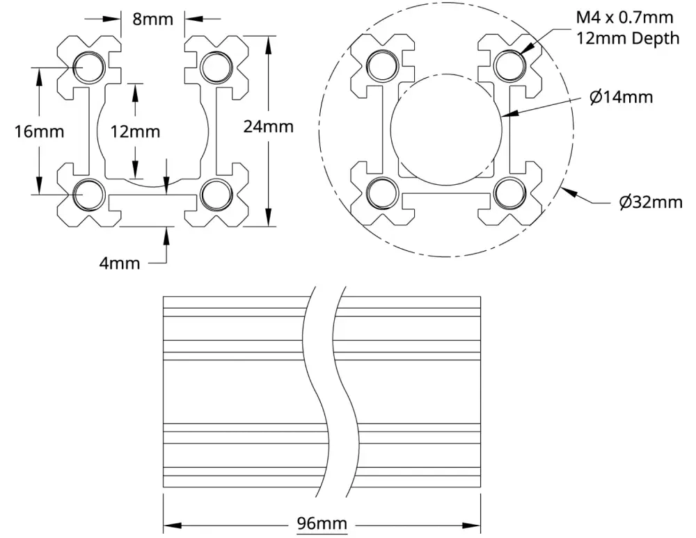 ServoCity 1118 Series Open GoRAIL (96mm Length)