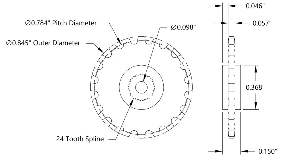 ServoCity 0.1227-inch Pitch, 20 Tooth Nylon Servo Sprocket w/ 24 Tooth Spline