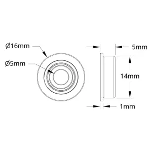 ServoCity 5mm ID Flanged Ball Bearing (14mm OD, 5mm Thickness) - 2 Pack
