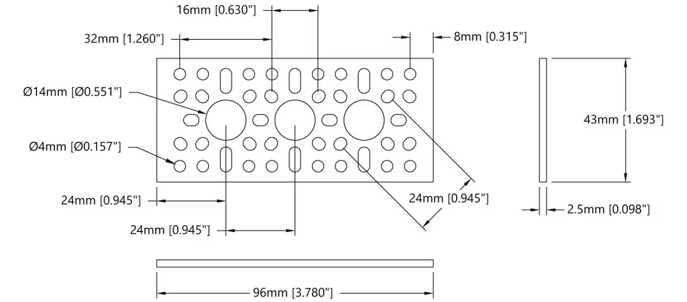 ServoCity 1123 Series Pattern Plate (1 x 3 Hole, 43 x 96mm)