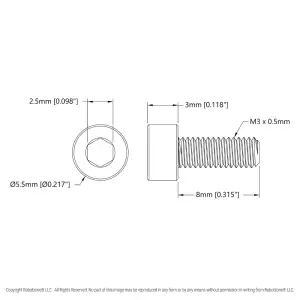 Tornillo de Cabeza de Zócalo ServoCity (M3 x 0,5mm, 8mm Longitud) - 6 pza