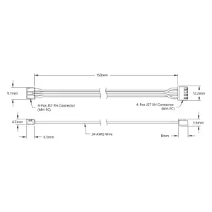 ServoCity Câble d'Encodeur, Longueur de 150mm (4-Pos JST PH [MH-FC] à 4-Pos JST XH [MH-FC])