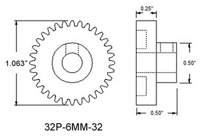 Actobotics 32T Gearmotor Pinion Gear (6mm)- Click to Enlarge