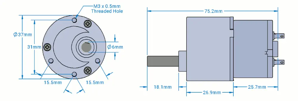 Moteur à engrenages ServoCity 0,5 tr / min 12 V - Cliquez pour agrandir