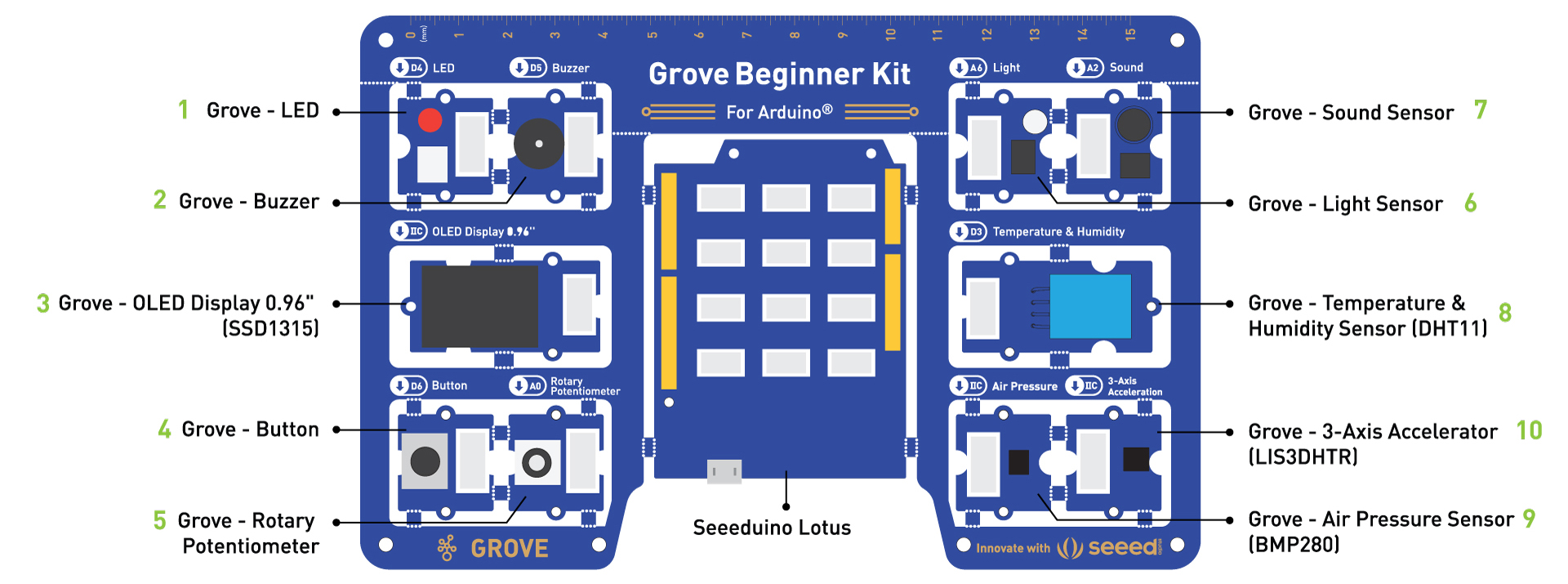 Kit Grove para Principiantes para Placa Compatible con Arduino Todo en Uno - Haga Clic para Ampliar