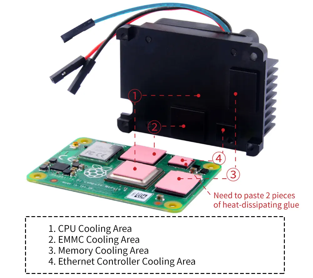 Seeedstudio CNC-Kühlkörper aus Aluminiumlegierung mit Lüfter für Raspberry Pi CM4-Modul - Zum Vergrößern klicken