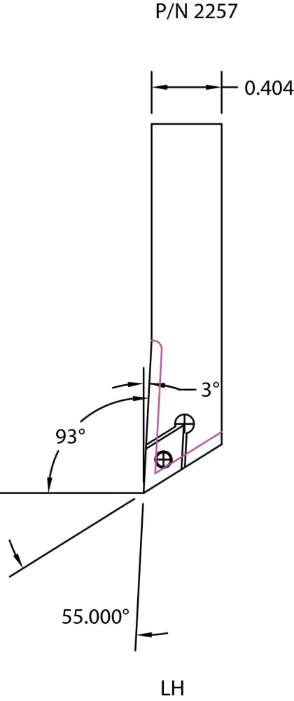 55° LH Tool Holders w/Carbide Inserts - Dimensions