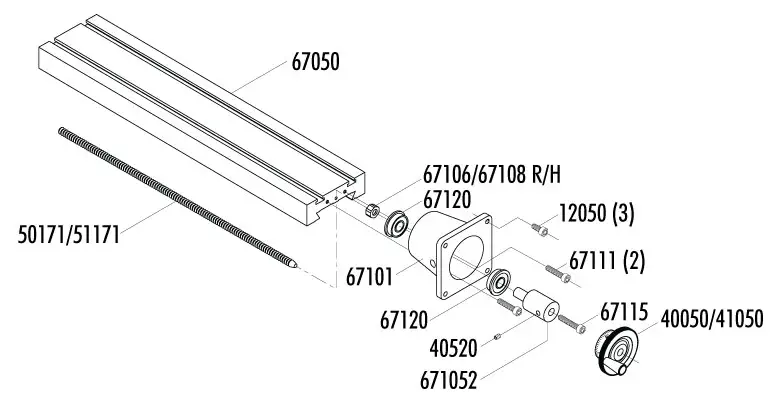 13-Inch Lathe Crosslide Assembly – CNC Ready Exploded View - Parts