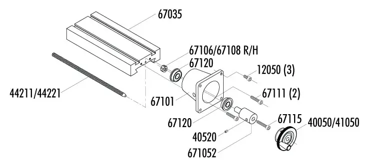 Vista Explosiva del Torno Crosslide Assembly CNC Ready de 6 Pulgadas - Piezas