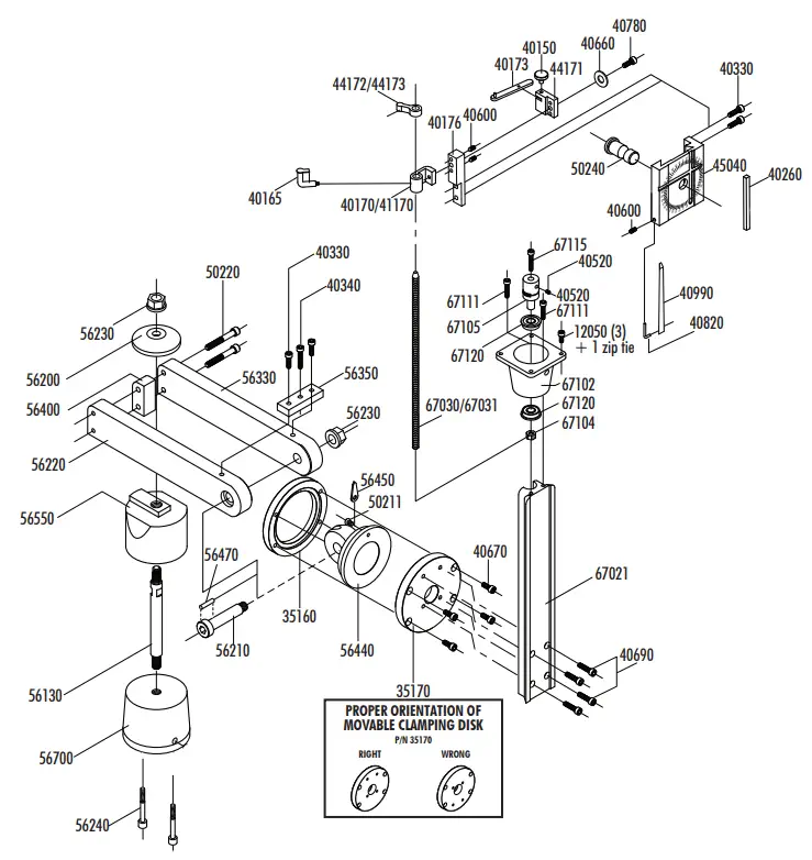 Vista Explosiva de Columna de Fresadora Multidireccional CNC Lista Métrica - Piezas