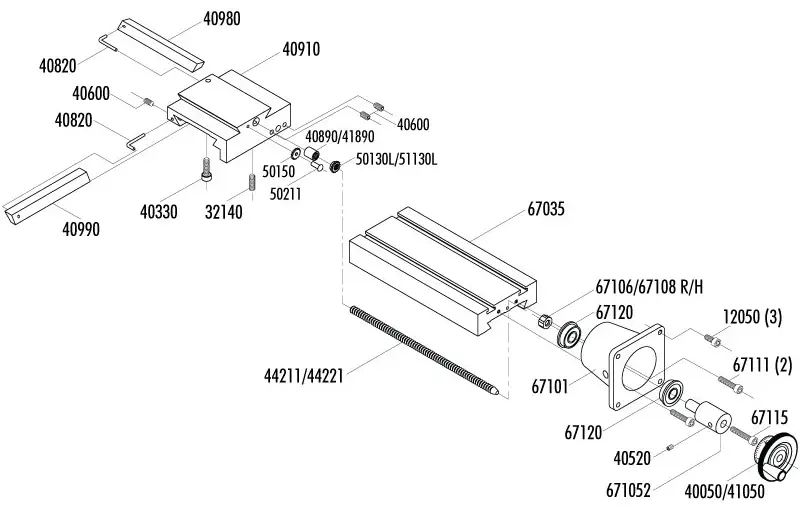 Exploded View of 6-Inch Lathe Crosslide and Saddle Assembly - Parts