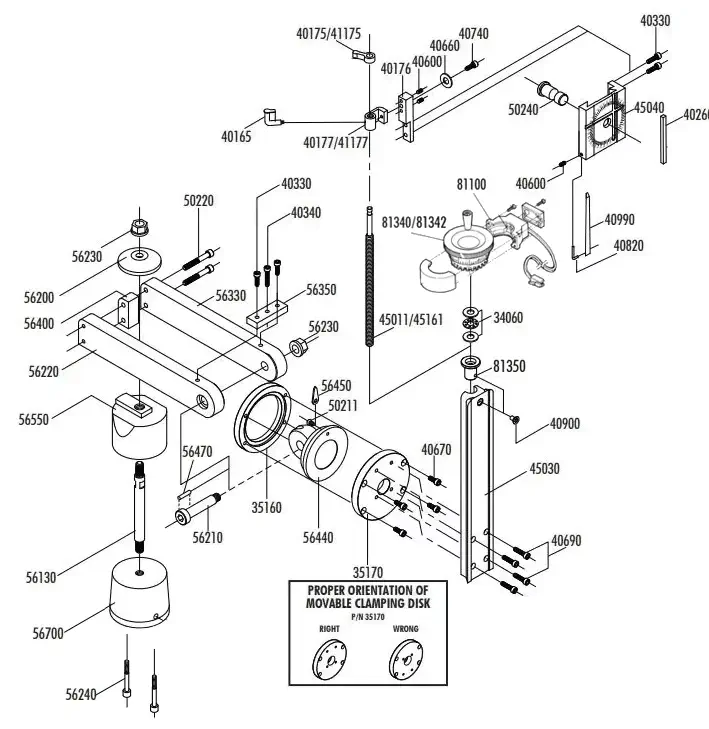 Multi-Direction Mill Column – DRO – Inch Exploded View - Parts