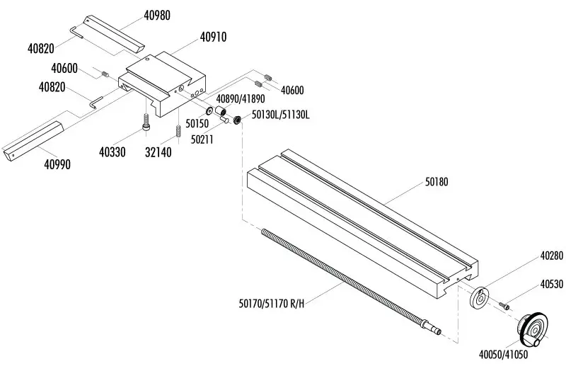 Exploded View of 13-Inch Lathe Crosslide and Saddle Assembly - Parts