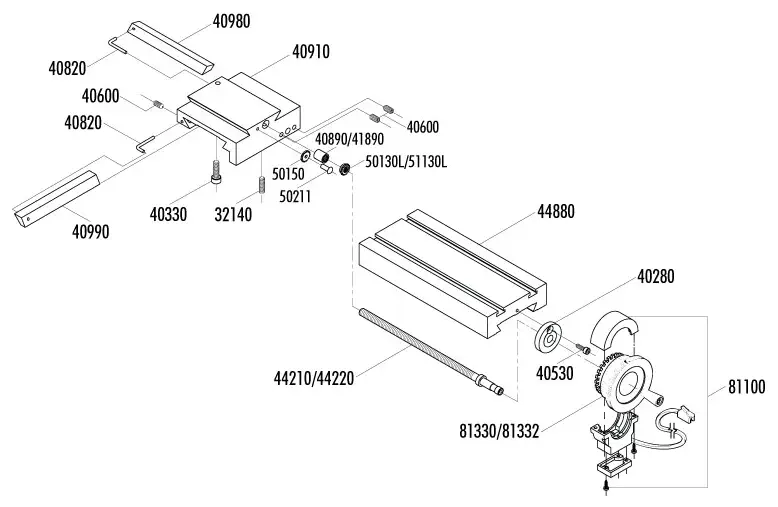 Exploded View of 6-Inch Lathe Crosslide and Saddle Assembly – DRO - Parts
